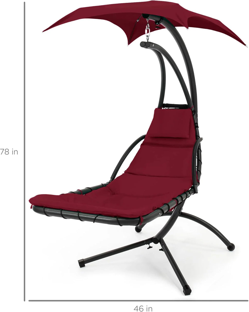 Best Choice Products Outdoor Hanging Curved Steel Chaise Lounge Chair Swing w/Built-in Pillow and Removable Canopy - Teal