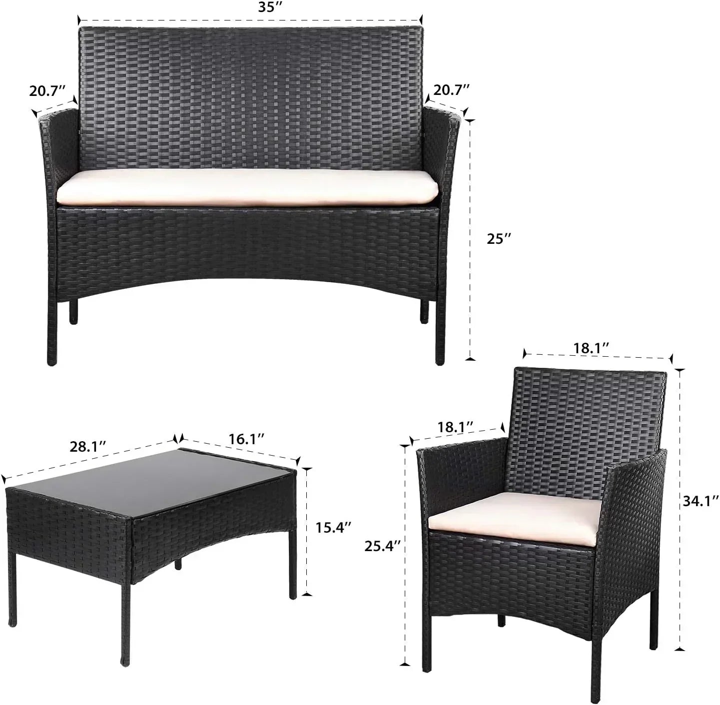 4 piece outdoor patio furniture set rattan chair wicker set