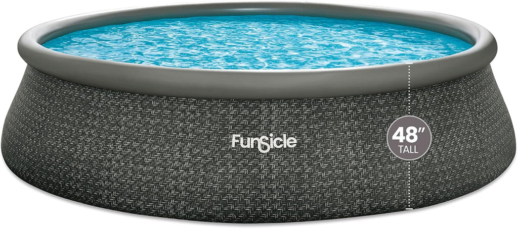 Funsicle 12 Foot by 36 Inch Quickset Round Inflatable Ring Top Outdoor Above Ground Swimming Pool Set with Pump and Cartridge Filter, Dark Herringbone