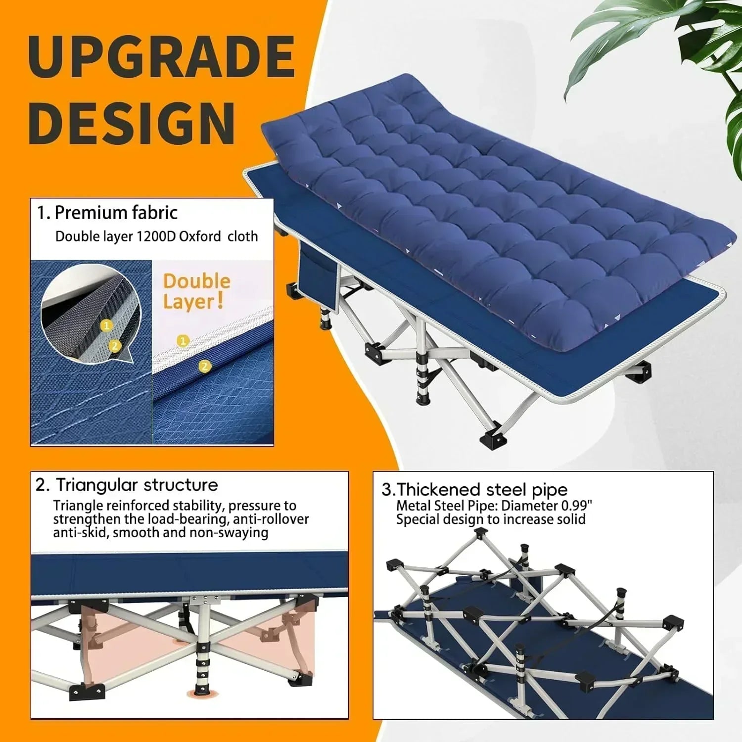 2-Pack Camping Cots with Mattress Comfortable Folding Bed Heavy Duty Baby Cot