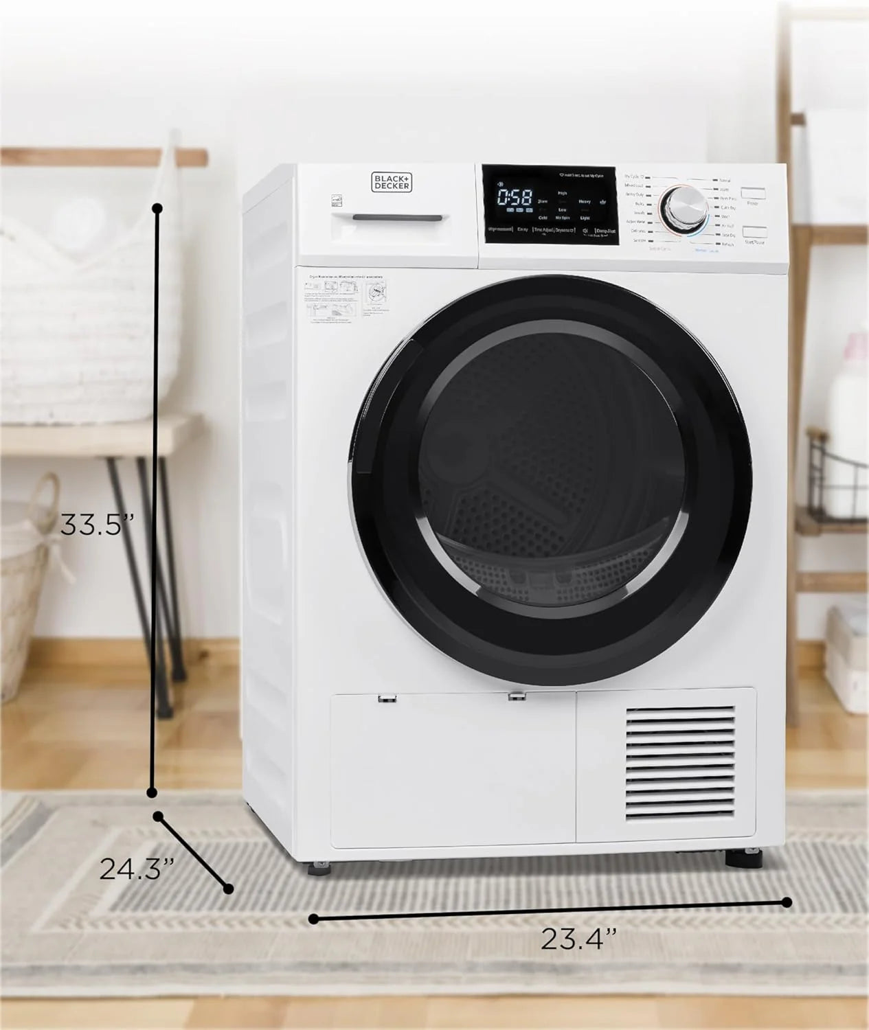 Compact Clothes Dryer, 1.5 Cu. Ft. 850W Electric Dryer, 120V Vented Portable Dryer with Stainless Steel Drum, for 5.5 lbs. of clothing for Standard Wall Outlet