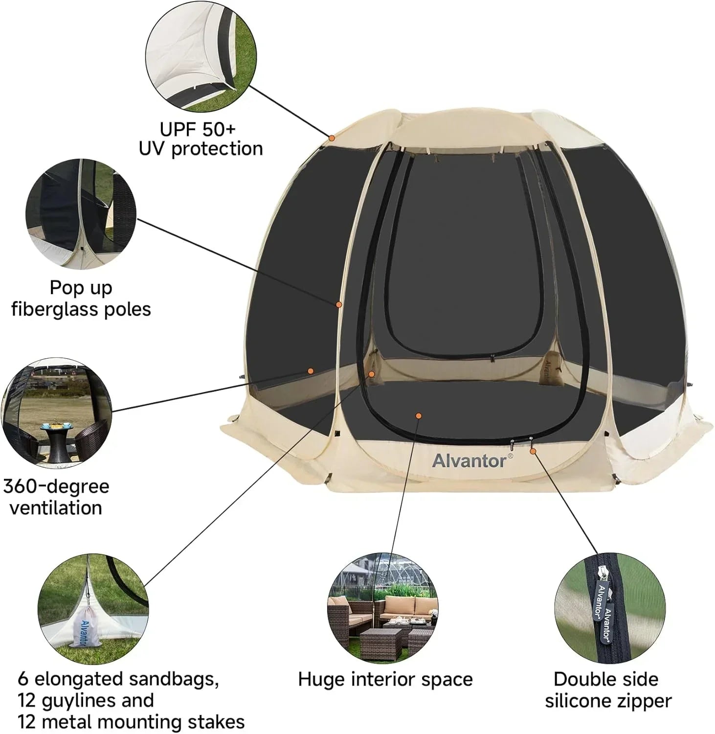 Alvantor Screen House Gazebo Pop Up Igloo Screened Canopy Tent with Mosquito Netting Sides