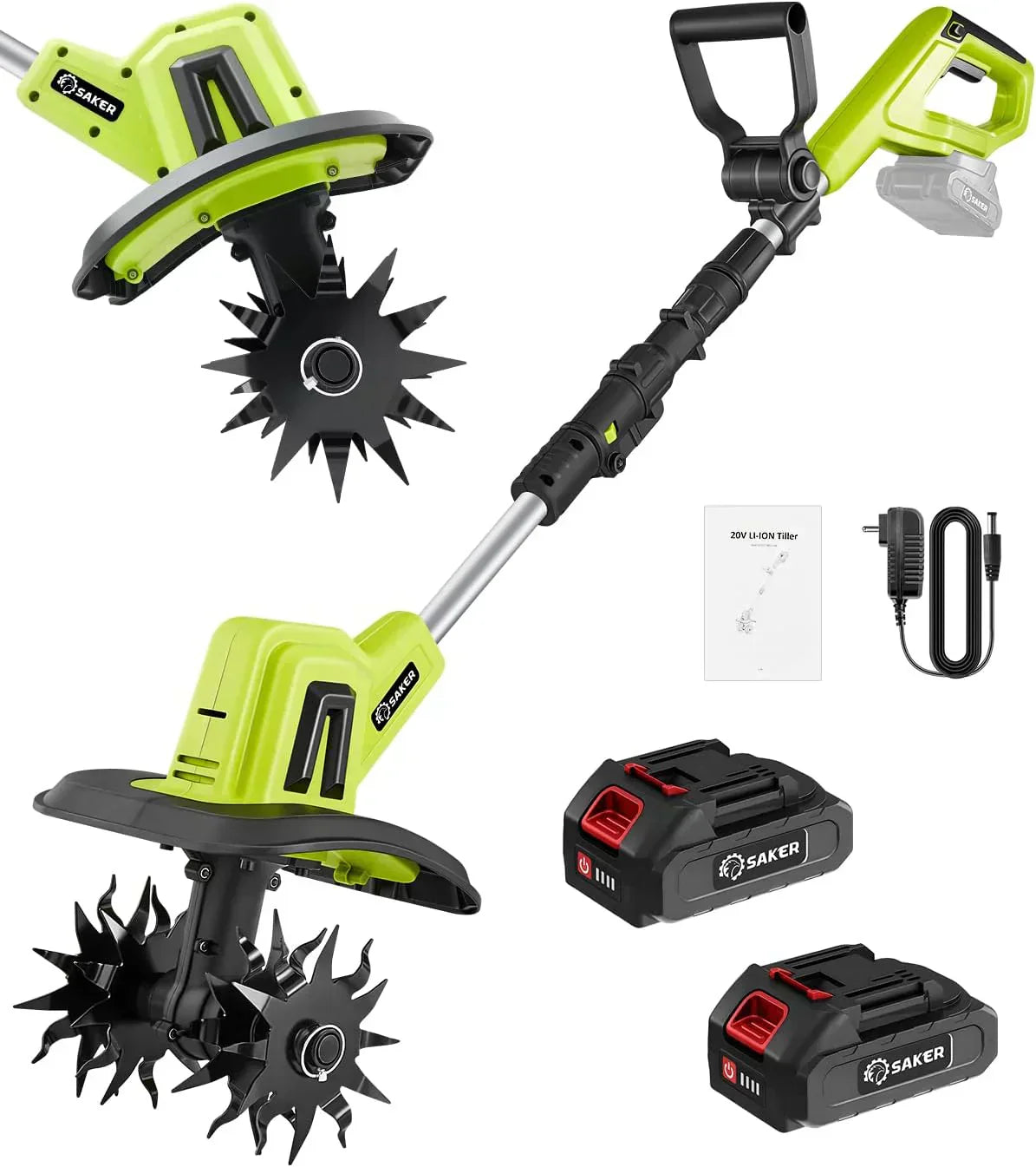 Saker 22V Cordless Electric Garden Tiller Cultivator Lightweight Rototiller for Gardening