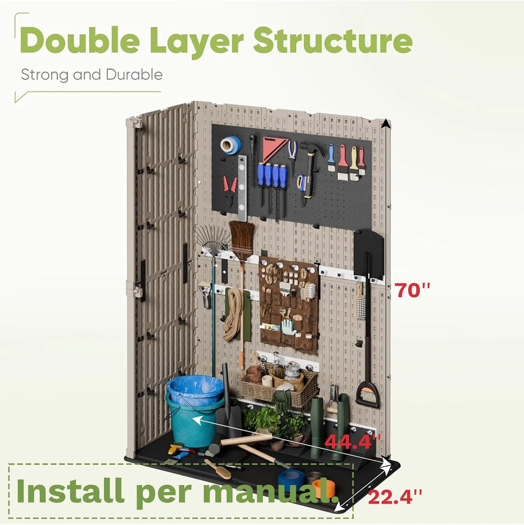 Devoko Outdoor Storage Cabinet 26 Cu Ft with Lockable Doors, Horizontal Storage Shed Waterproof Patio Tools Storage Box