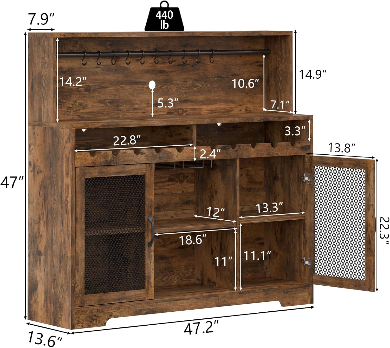 Wine Bar Cabinet with LED Light, Liquor Cabinet with Glass Holder, Coffee Bar for Liquor, Storage Buffet with Wine Racks, Wine Cabinet