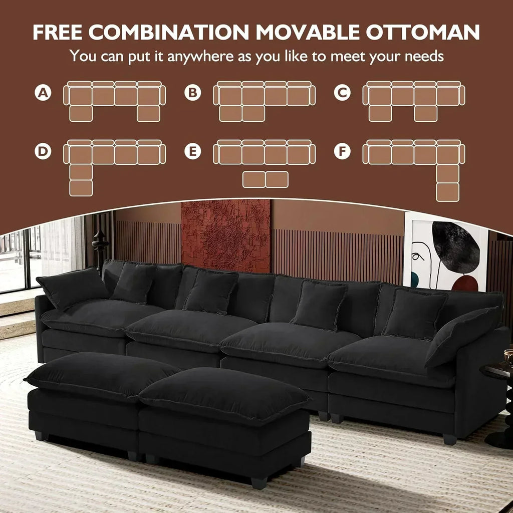 111.4 Inch L Shaped Modern Sofa Modular Cloud Sofa with Ottoman 4 Seater Chenille Deep Seat Sofa
