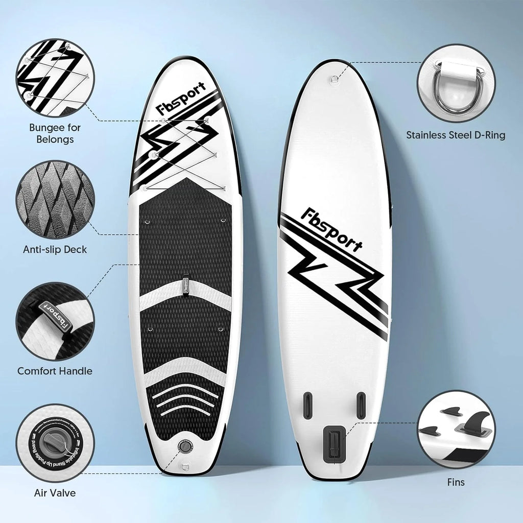 FBSPORT 11' Premium Stand Up Paddle Board, Yoga Board with Durable SUP Accessories & Carry Bag | Wide Stance, Surf Control, Non-Slip Deck, Leash, Paddle and Pump for Youth & Adult