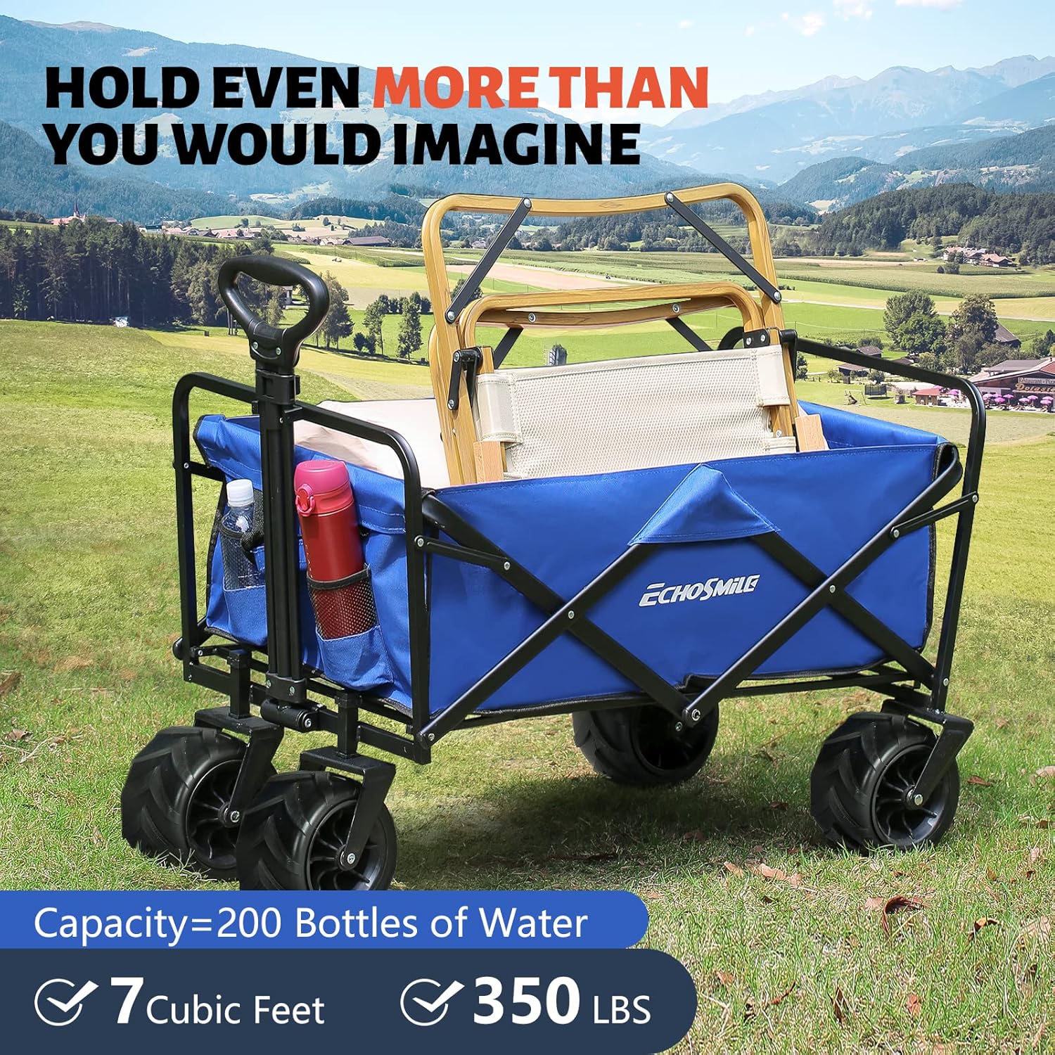 Heavy Duty 350 lb Capacity Foldable Caravan, Outdoor Folding Camping Caravan, Portable Grocery Cart, Adjustable Rolling Cart