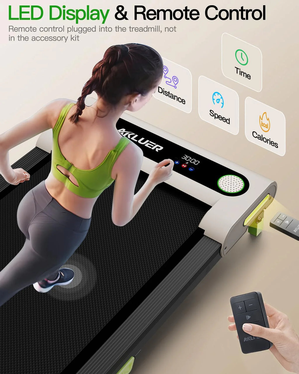 Akluer Inclined Home Treadmill 2.5 HP Small Under-Desk Treadmill with Remote Control and LED Display