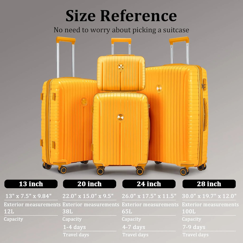 5-piece PP hardshell lightweight travel carry-on luggage set with dual spinner wheels and TSA lock