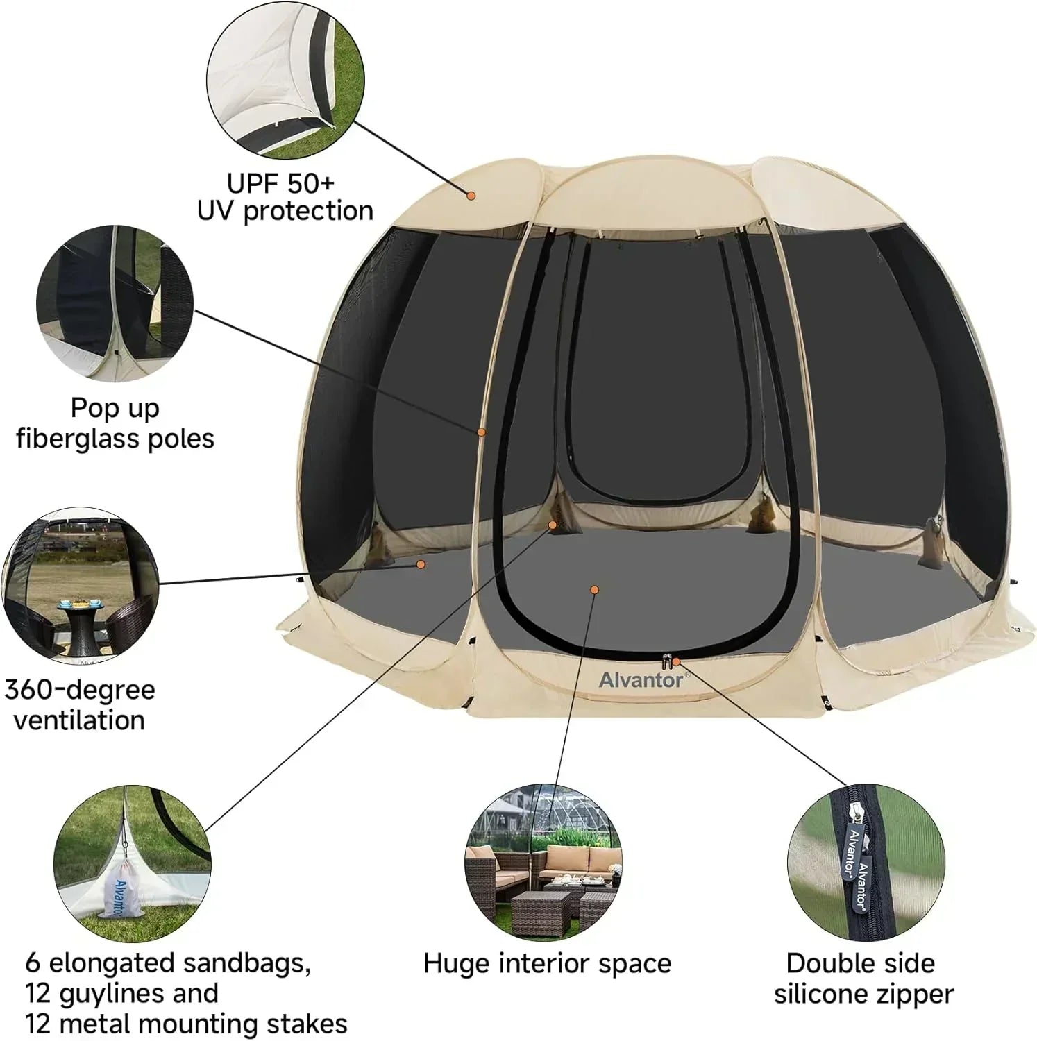 Alvantor Screen House Gazebo Pop Up Igloo Screened Canopy Tent with Mosquito Netting Sides