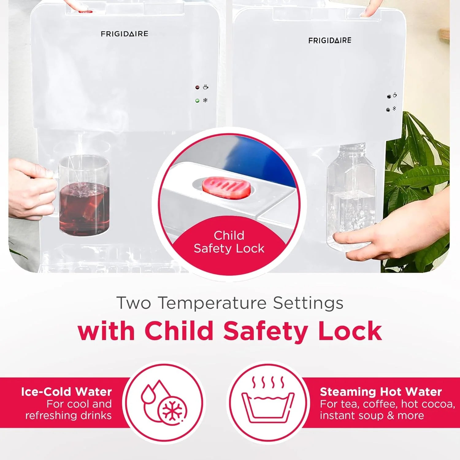 Frigidaire EFWC498 - Top Loading Cooler Dispenser -Hot & Cold Water - Child Safety Lock - Innovative Slim & Sleek Design, Holds 3 or 5 Gallon Bottles - Black