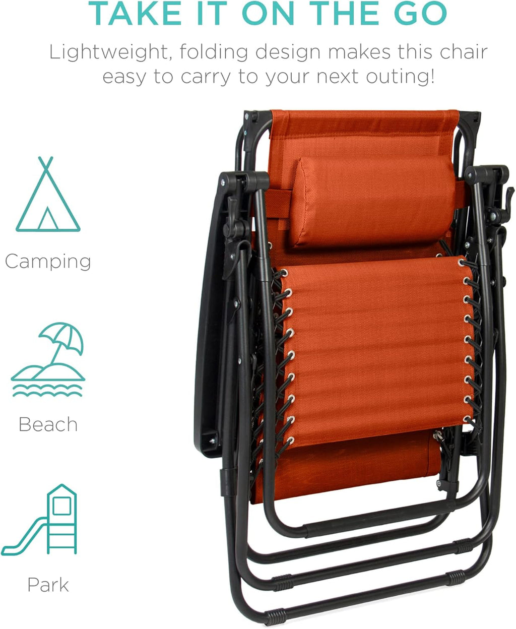 Best Choice Products Folding Zero Gravity Outdoor Recliner Patio Lounge Chair w/Adjustable Canopy Shade, Headrest, Side Accessory Tray, Textilene Mesh - Peacock Blue