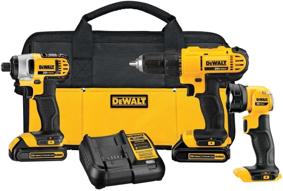 20V MAX Cordless Drill Impact Driver and LED Work Light Portable, Power Tool Combo Kit 3 Tool, 2 Batteries and Charger Included (DCK340C2)
