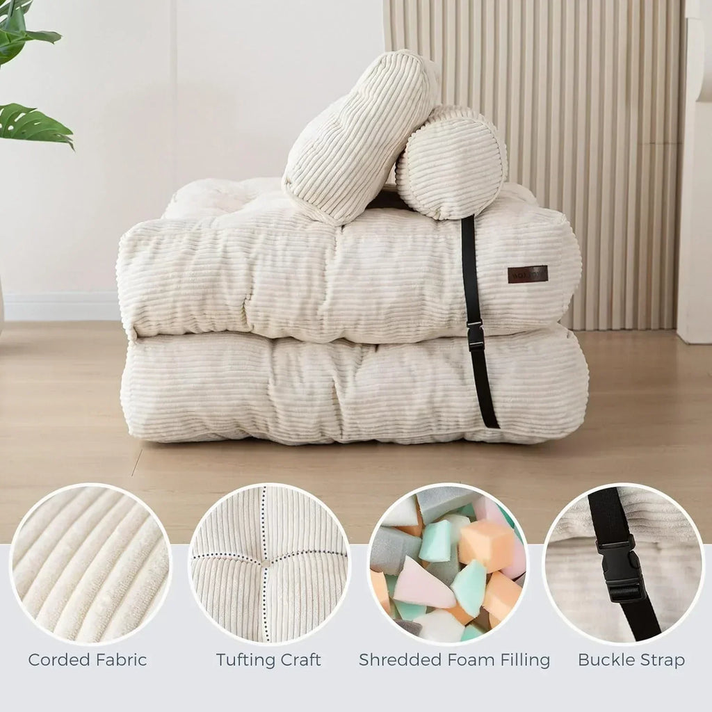 MAXYOYO Folding Sofa Bed Convertible Sleeper Chair with Pillow Foldable Mattress with Back Support