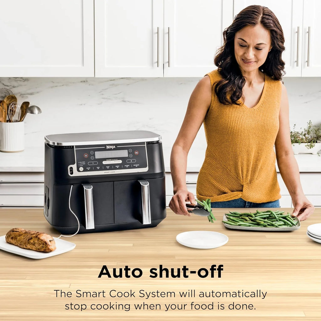 Ninja Foodi 10QT 6-in-1 DualZone Smart XL Air Fryer, 2 Independent 5QT Baskets, Smart Cook Thermometer, Match Cook, Smart Finish, Air Fry, Roast, Bake, Dehydrate, Reheat, Grey, DZ550