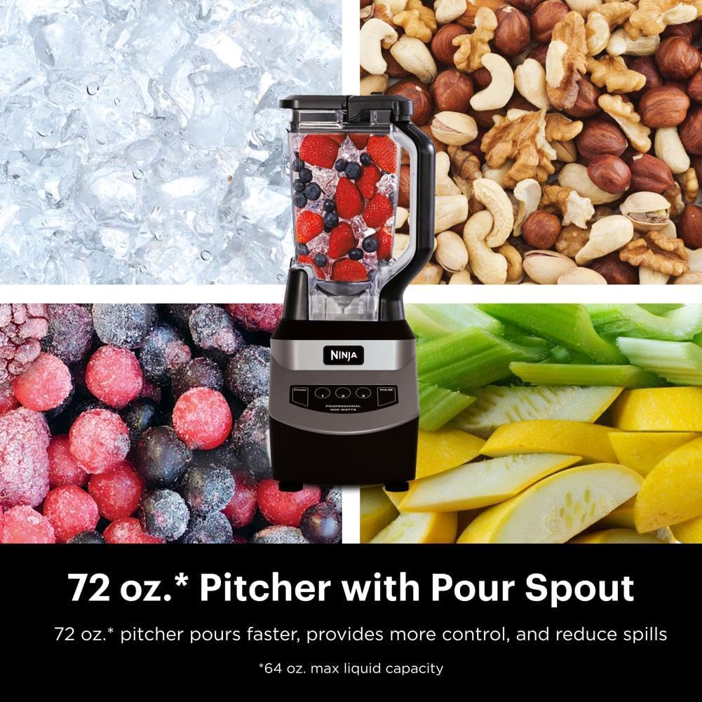 Ninja BL610 Professional 72 Oz Countertop Blender with 1000-Watt Base and Total Crushing Technology for-Smoothies, Ice and Frozen Fruit, Black