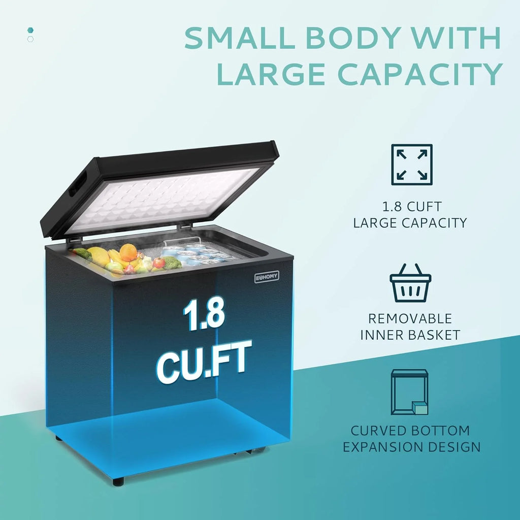 EUHOMY 3.5 Cu.Ft Chest Freezer with Removable Basket, Small Deep Freezer Adjustable 7 Thermostat, Quiet Mini Freezer Free-Standing Top Door, Energy Saving for Apartment/Garage/Basement/Dorm/Home,Black