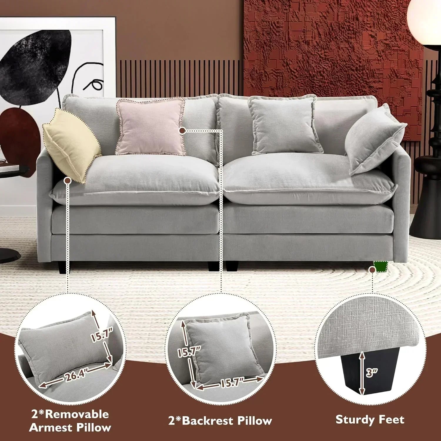 ihanherry 146-inch U-shaped modern sofa modular area cloud sofa
