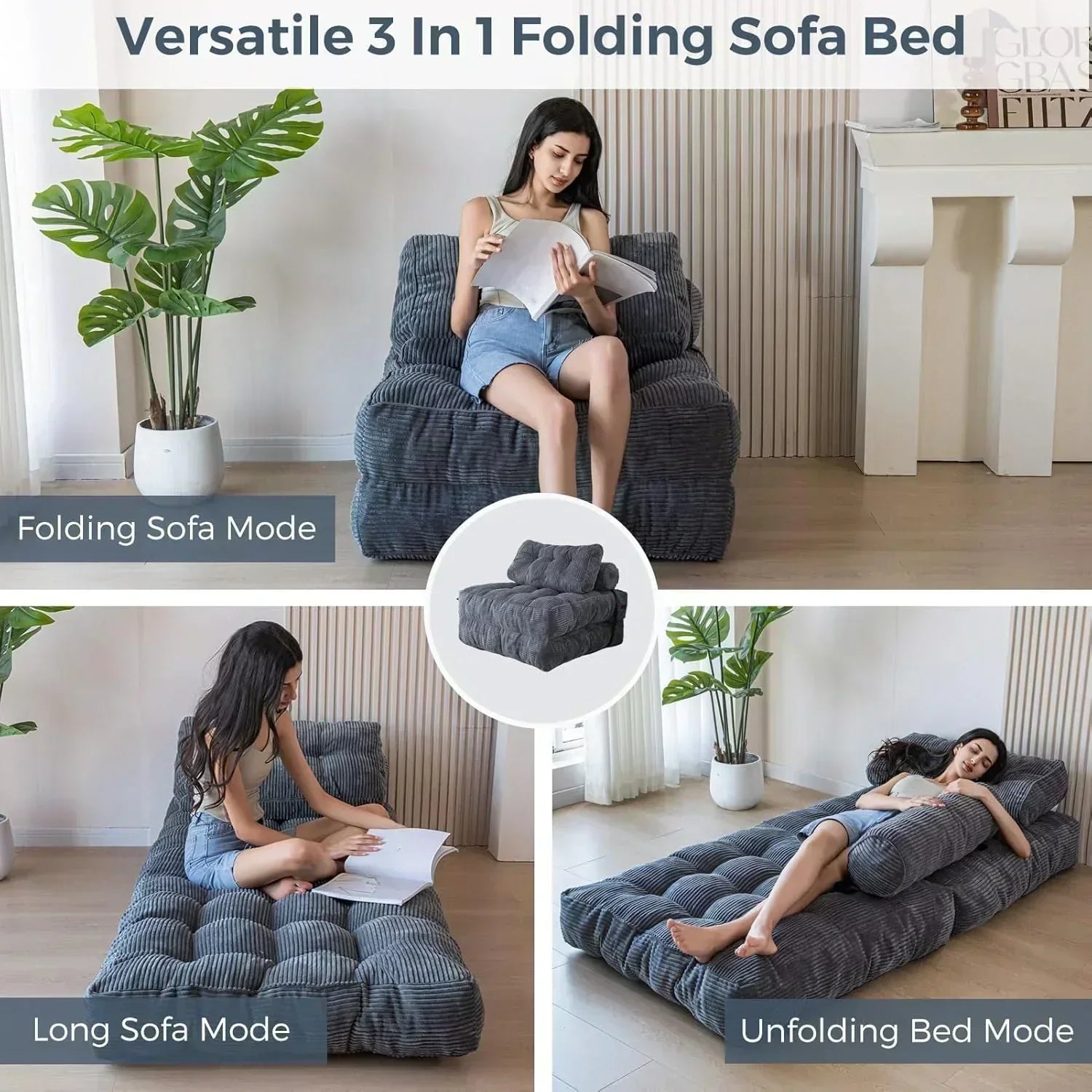 MAXYOYO Folding Sofa Bed Convertible Sleeper Chair with Pillow Foldable Mattress with Back Support