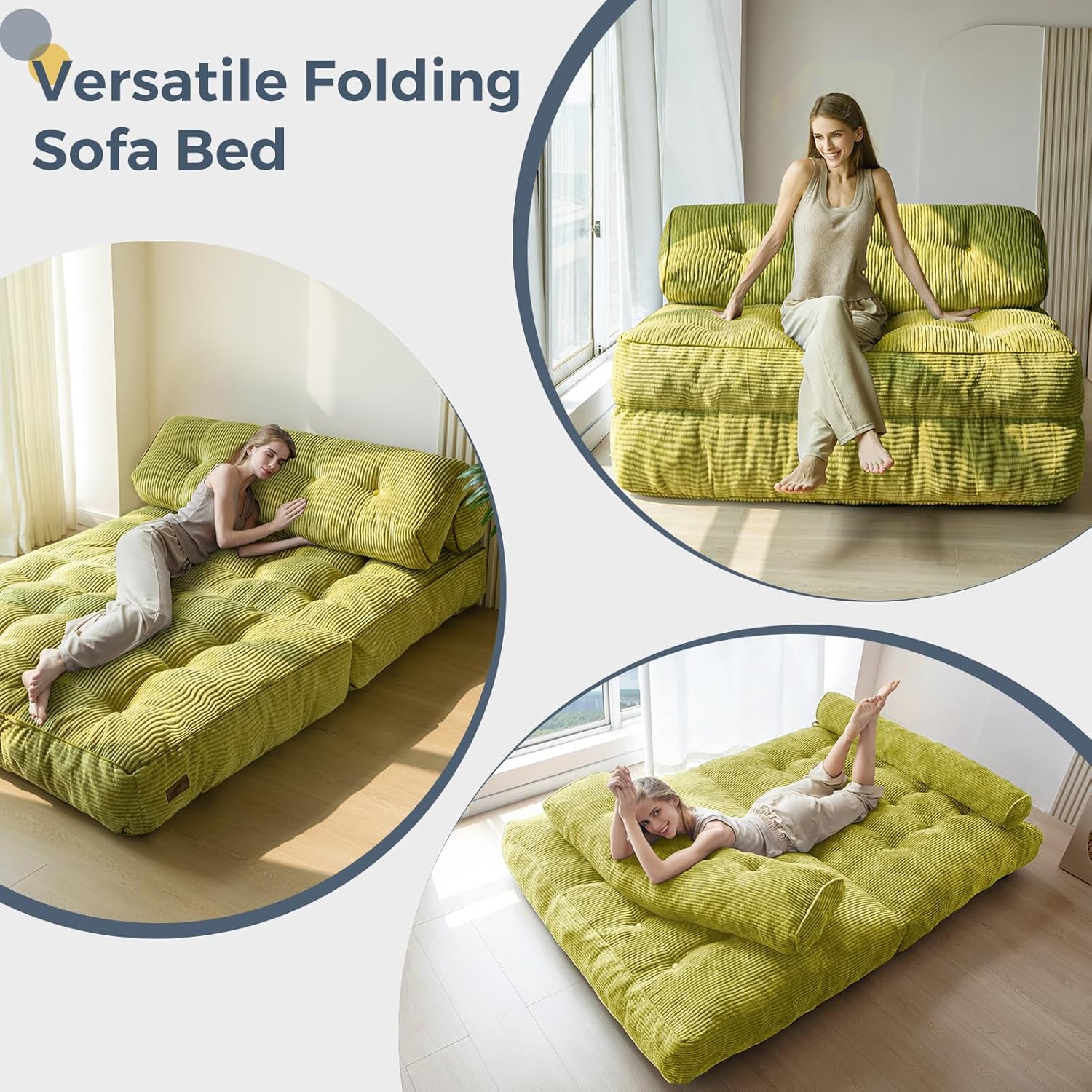 MAXYOYO Folding Sofa Bed Convertible Sleeper Chair with Pillow Foldable Mattress with Back Support