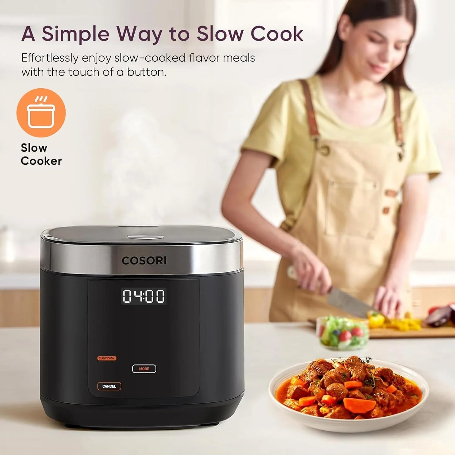 COSORI Rice Cooker 10 Cup, 24h Keep Warm, 18 Functions Fuzzy Logic Rice Maker with Stainless Steel Steamer Basket, Sauté, Slow Cooker
