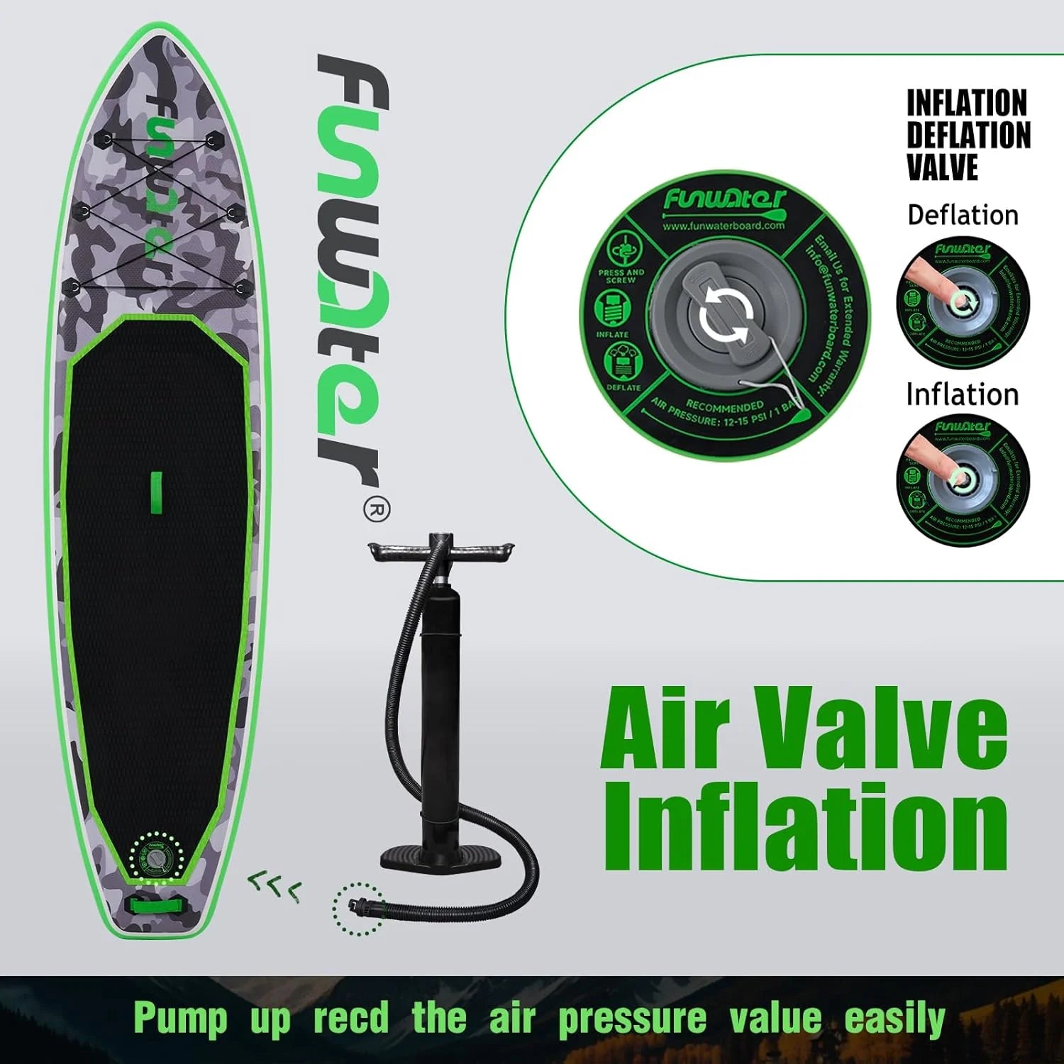 FunWater Inflatable Stand Up Paddle Board with Premium SUP Paddle Accessories, Non-Slip EVA Deck, 11'/10'6' Paddle