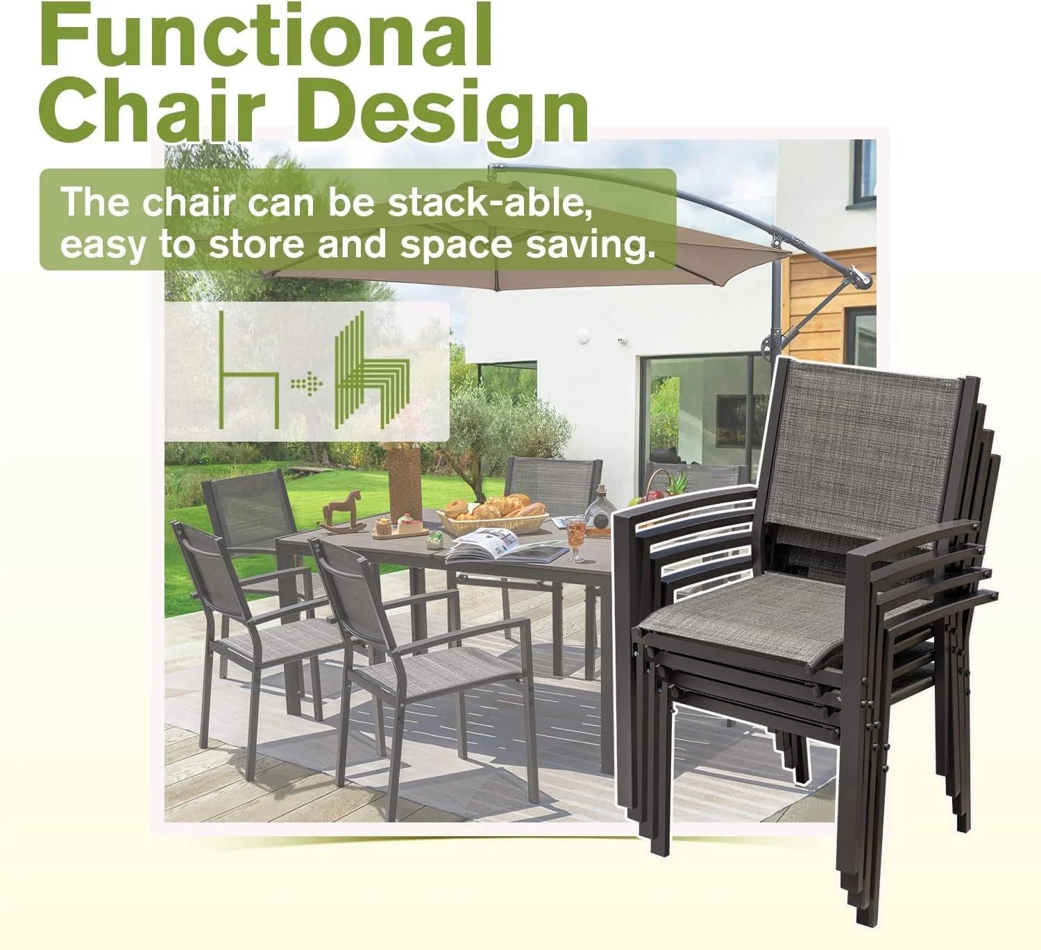 Homall Patio Dining Set 7 Pieces Outdoor Furniture with Large Table and 6 Textilene Chairs for Porch, Brown