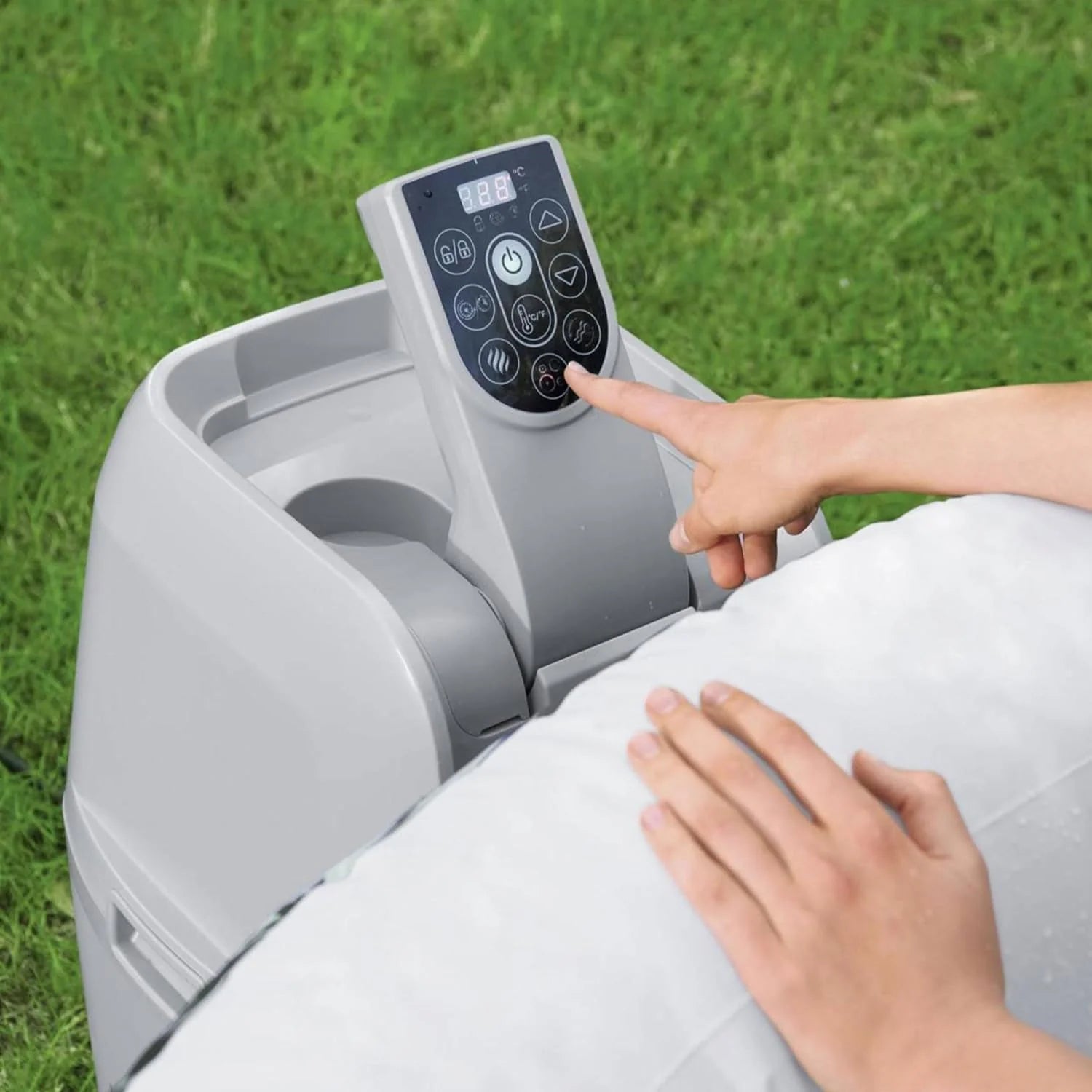 SaluSpa Aruba AirJet Large Round 2 to 3 Person Inflatable Hot Tub Portable Outdoor Spa with 110 AirJets and EnergySense Cover, Grey