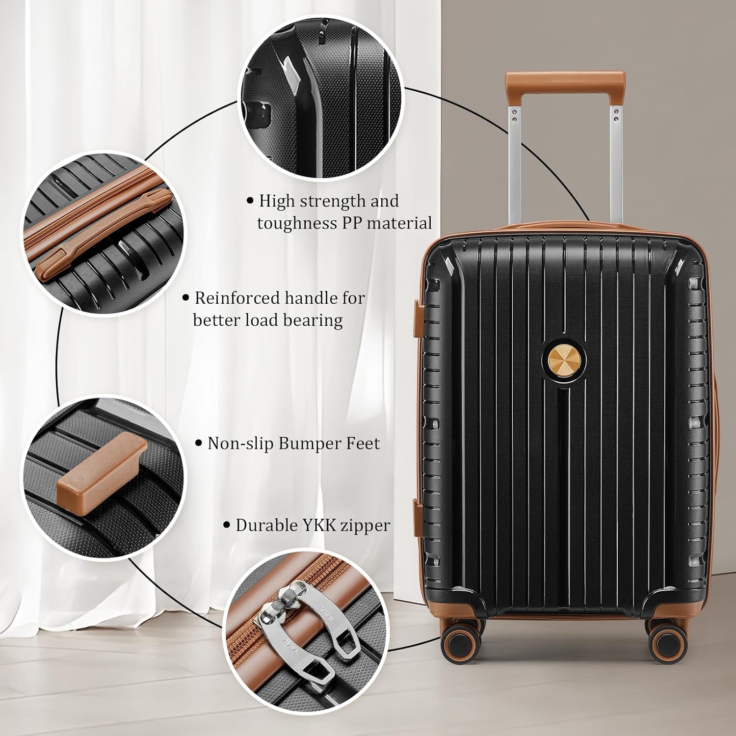 5-piece PP hardshell lightweight travel carry-on luggage set with dual spinner wheels and TSA lock