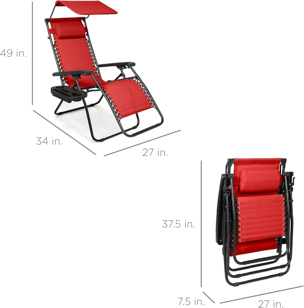Best Choice Products Folding Zero Gravity Outdoor Recliner Patio Lounge Chair w/Adjustable Canopy Shade, Headrest, Side Accessory Tray, Textilene Mesh - Peacock Blue