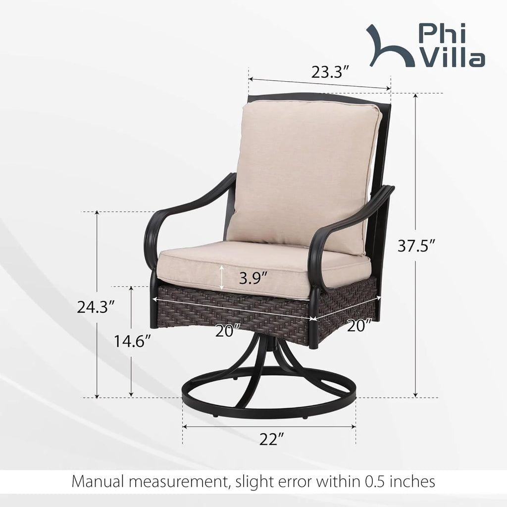 PHI VILLA 6-Piece Outdoor Dining Sets, All-Weather Patio Table and Chairs Set with Umbrella for 4, Heavy Duty Patio Round Table Set for Deck, 4 Extra Large Outdoor Swivel Chairs with Thick Cushions