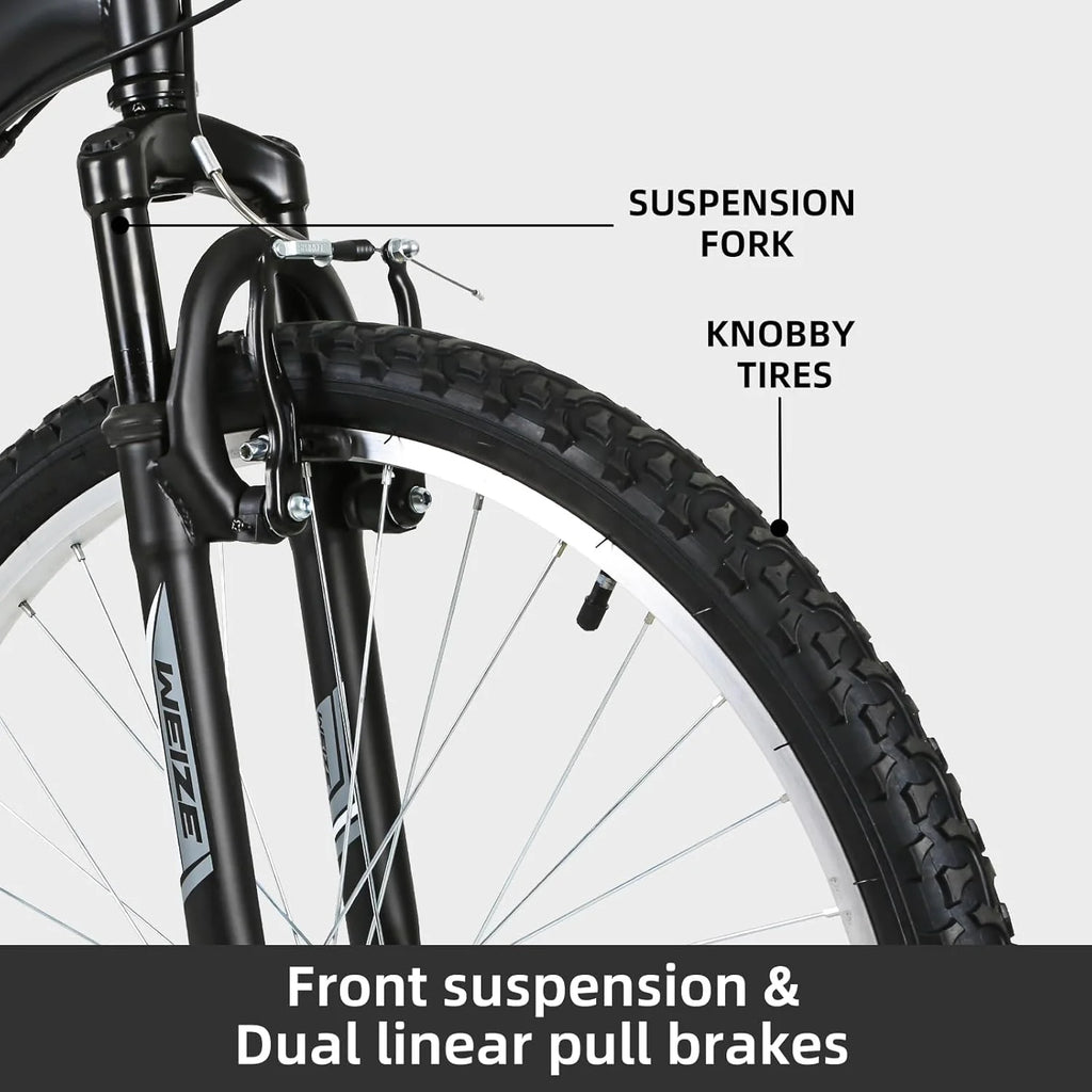 WEIZE Mountain Bike, 26 27.5 inch Outdoor Hybrid Bikes,18-Speed/High-Carbon Steel/Dual Full Suspension, Adjustable Ergonomic Seat for Men Women Adult, MTB Bicycle with Suspension Fork,Sleek Colors