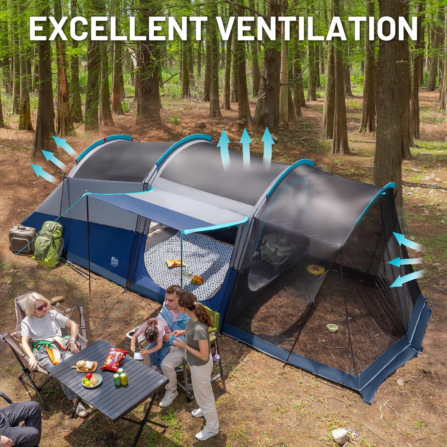 TIMBER RIDGE 8 Person Family Camping Tent with Screen Room, Double Layer Waterproof Weather Resistant Big Tunnel Tent with Rainfly Carry Bag, Large Family Tent for Outdoor Party 20ft x 8ft x 76in