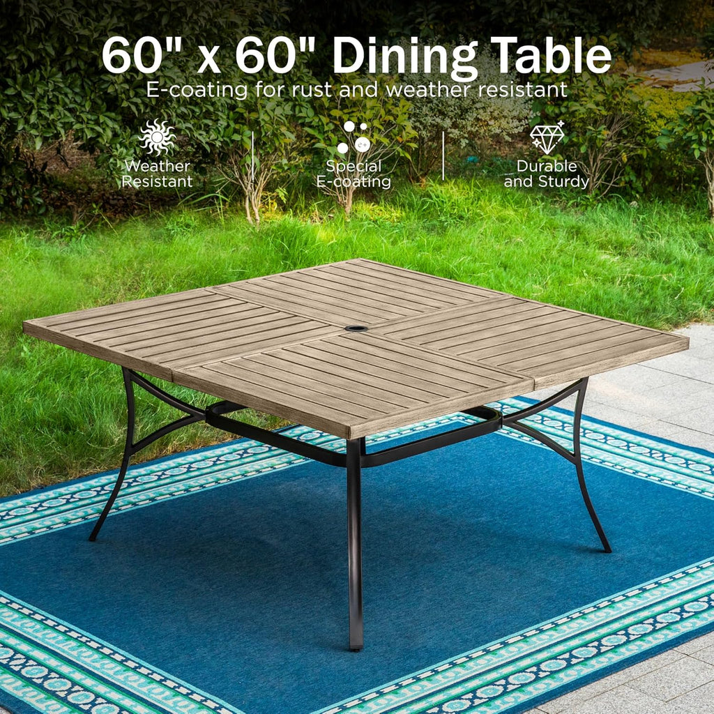 PHI VILLA 6-Piece Outdoor Dining Sets, All-Weather Patio Table and Chairs Set with Umbrella for 4, Heavy Duty Patio Round Table Set for Deck, 4 Extra Large Outdoor Swivel Chairs with Thick Cushions