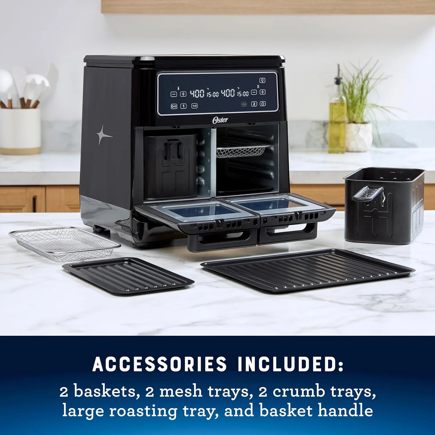 Oster 11-Quart Flex Air Fryer Oven Dual Air Fryer with 2 Cooking Zones Double with 6 Cooking Functions Large with 2 Frying Baskets