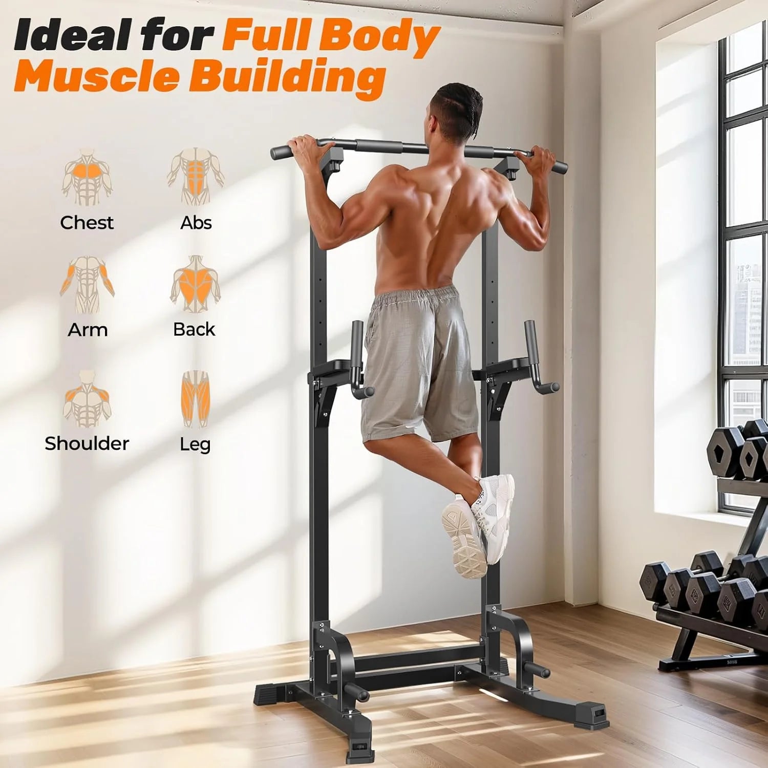 Sportsroyals Power Tower Pulp Up Bar Station, 450 lbs stable suspended immersion tilt station