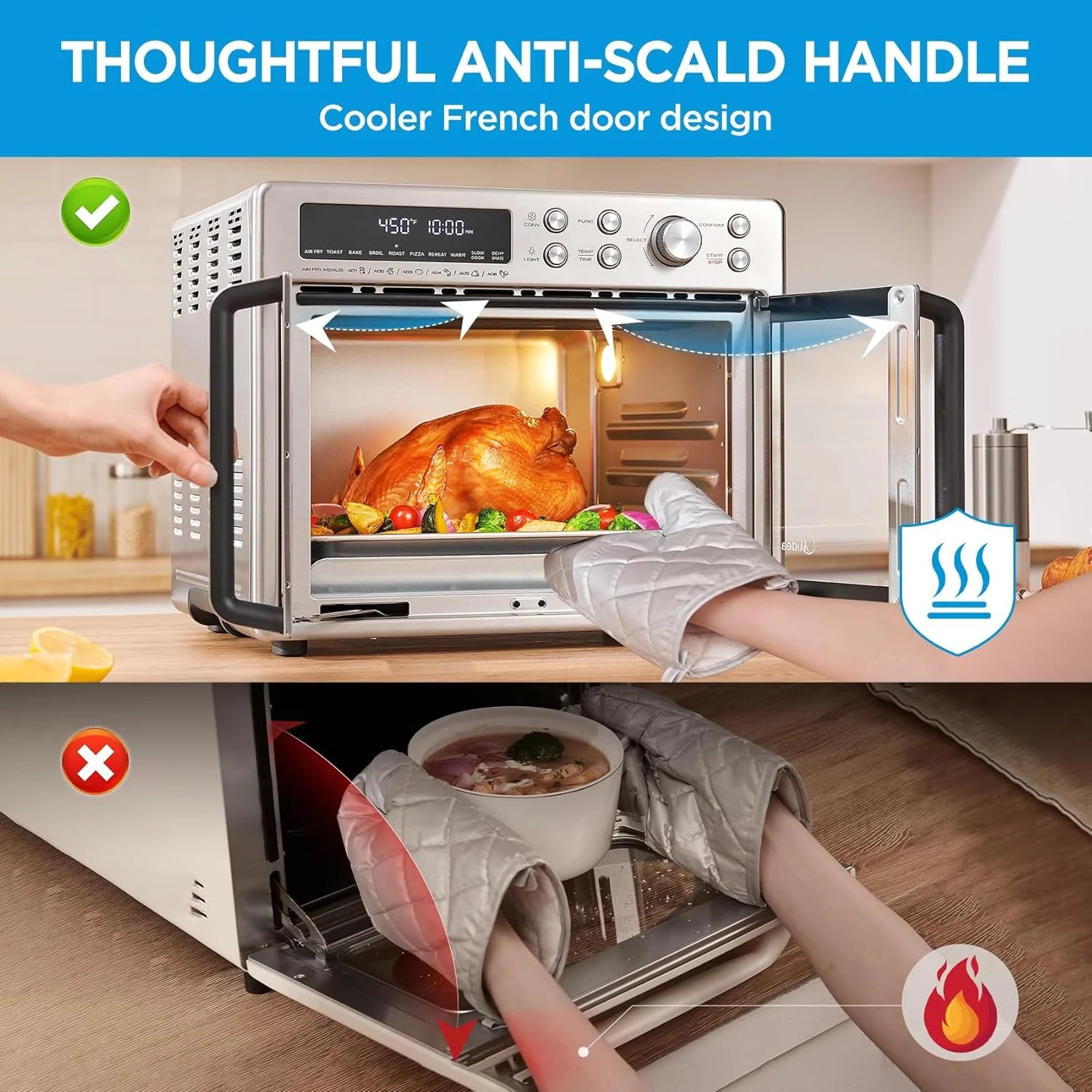 Flexify French Door Toaster Oven Air Fryer Combo 26.4 QT Extra Large Air Fryer Countertop