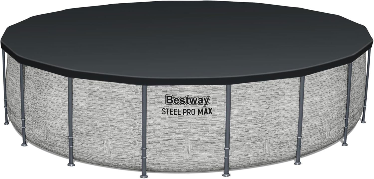 Steel Pro MAX 14 Foot x 48 Inch Round Metal Frame Above Ground Outdoor Swimming Pool Set with 1,000 Filter Pump, Ladder, and Cover, Gray