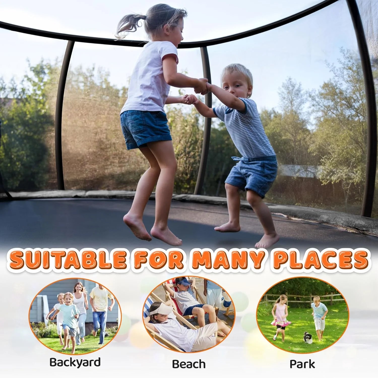 Trampoline 8FT 10FT 12FT 14FT 16FT, Recreational Trampolines with Enclosure Net and Ladder, Outdoor Anti-Rust Trampolines for Kids and Adults, ASTM Approved