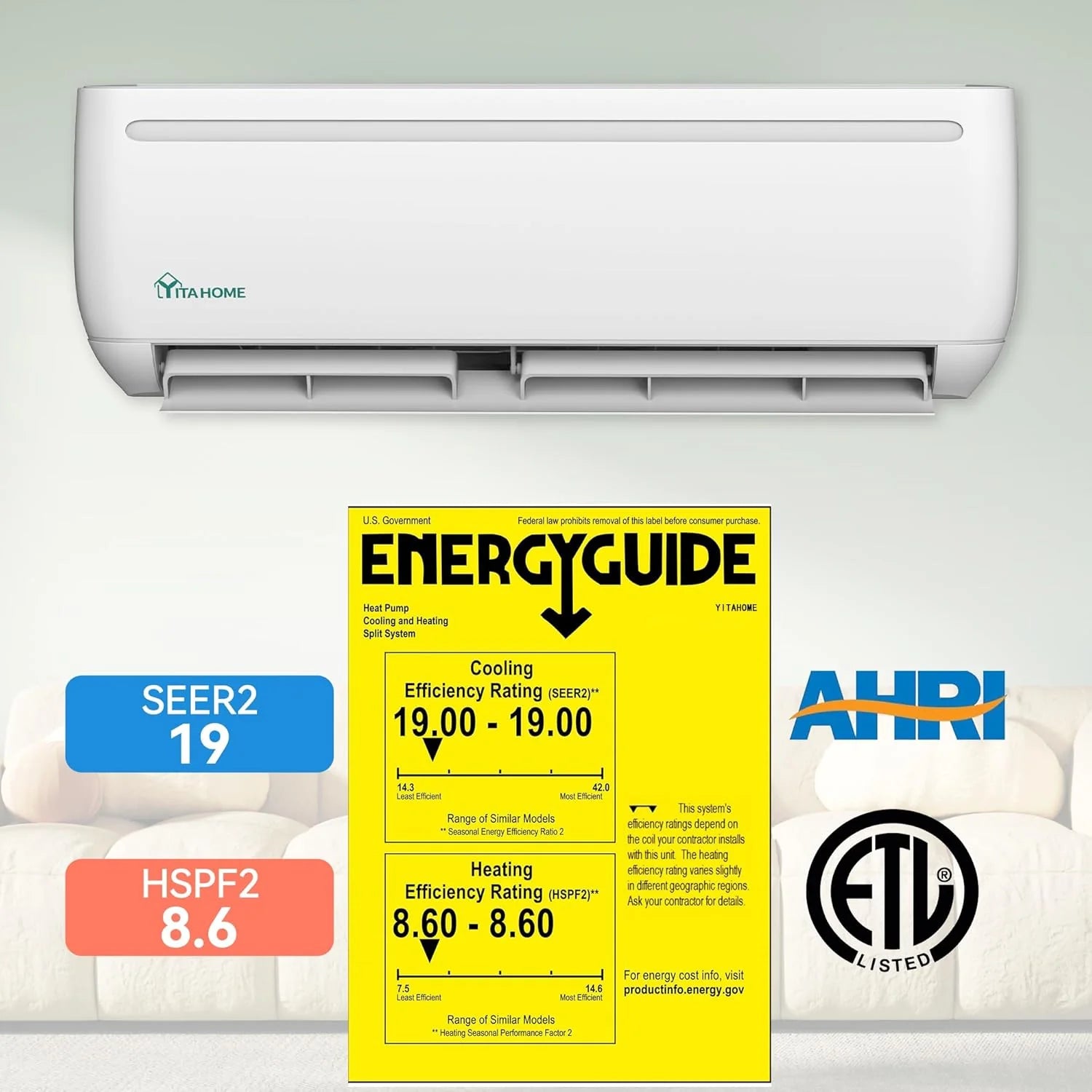 12000 BTU Mini Split Air Conditioner Heat Pump System, Wifi Enabled 20 SEER2 115V Inverter Ductless AC Cool Up to 750 Sq. Ft, Compatible with Alexa, Complete Installation Kit, White