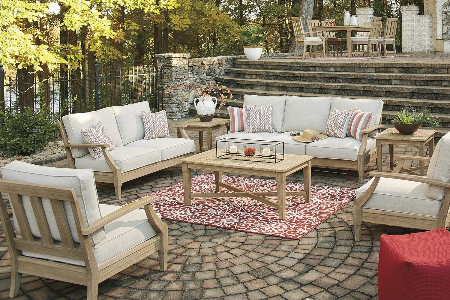 Coastal view outdoor terrace eucalyptus sofa