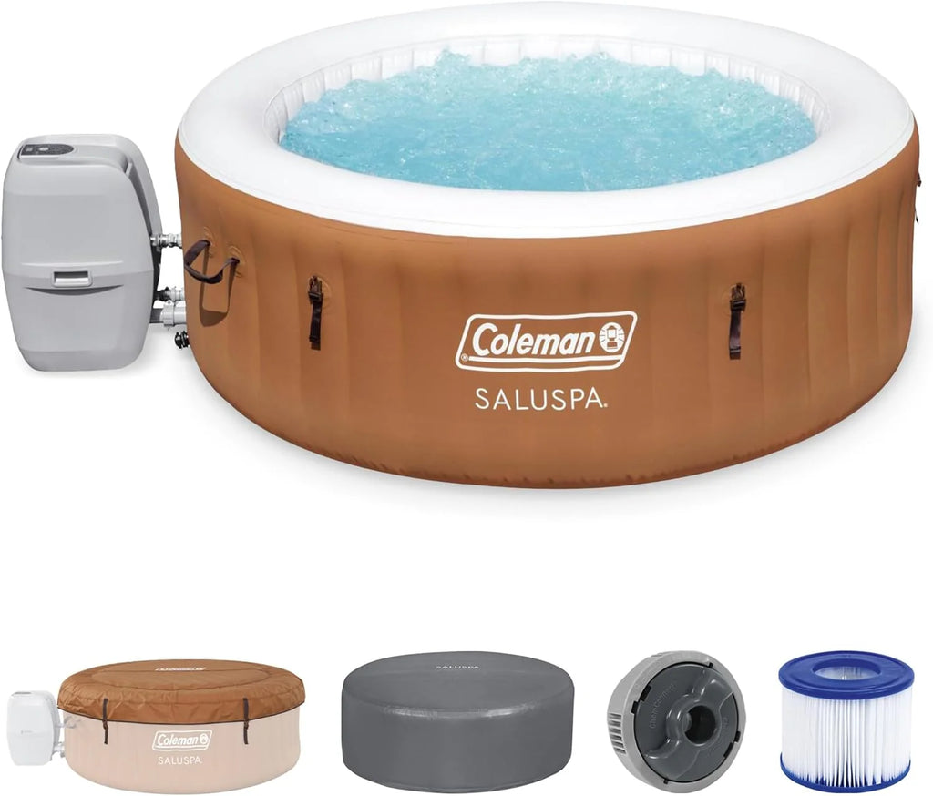 Coleman SaluSpa Miami AirJet 2 to 4 Person Round Inflatable Hot Tub Portable Outdoor Spa with 120 Soothing AirJets and Insulated Cover, Black