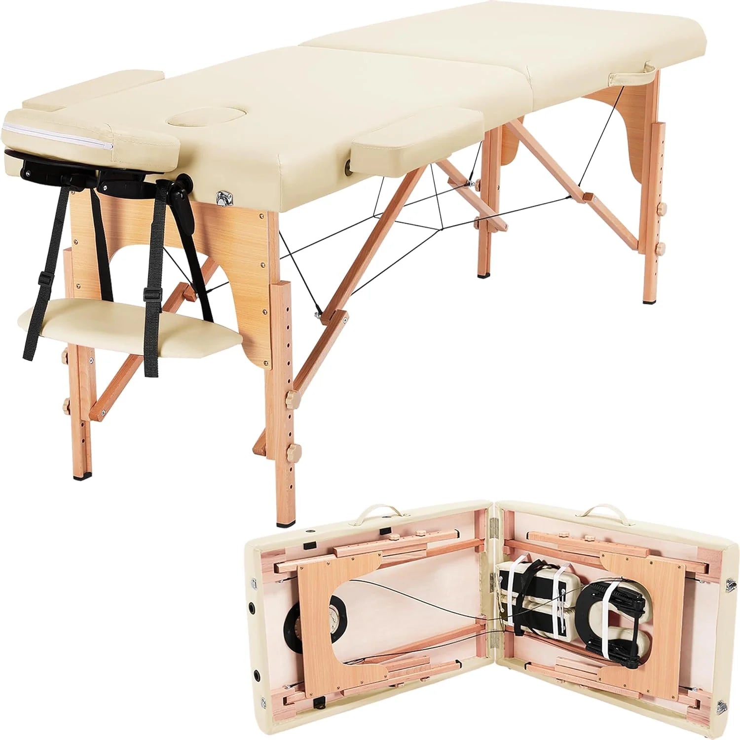 Yaheetech Massage Table Portable Lash Beds Spa Bed Massage Couch Foldable Spa Tables Adjustable 2 Fold with Non-Woven Bag 24 inch, Black