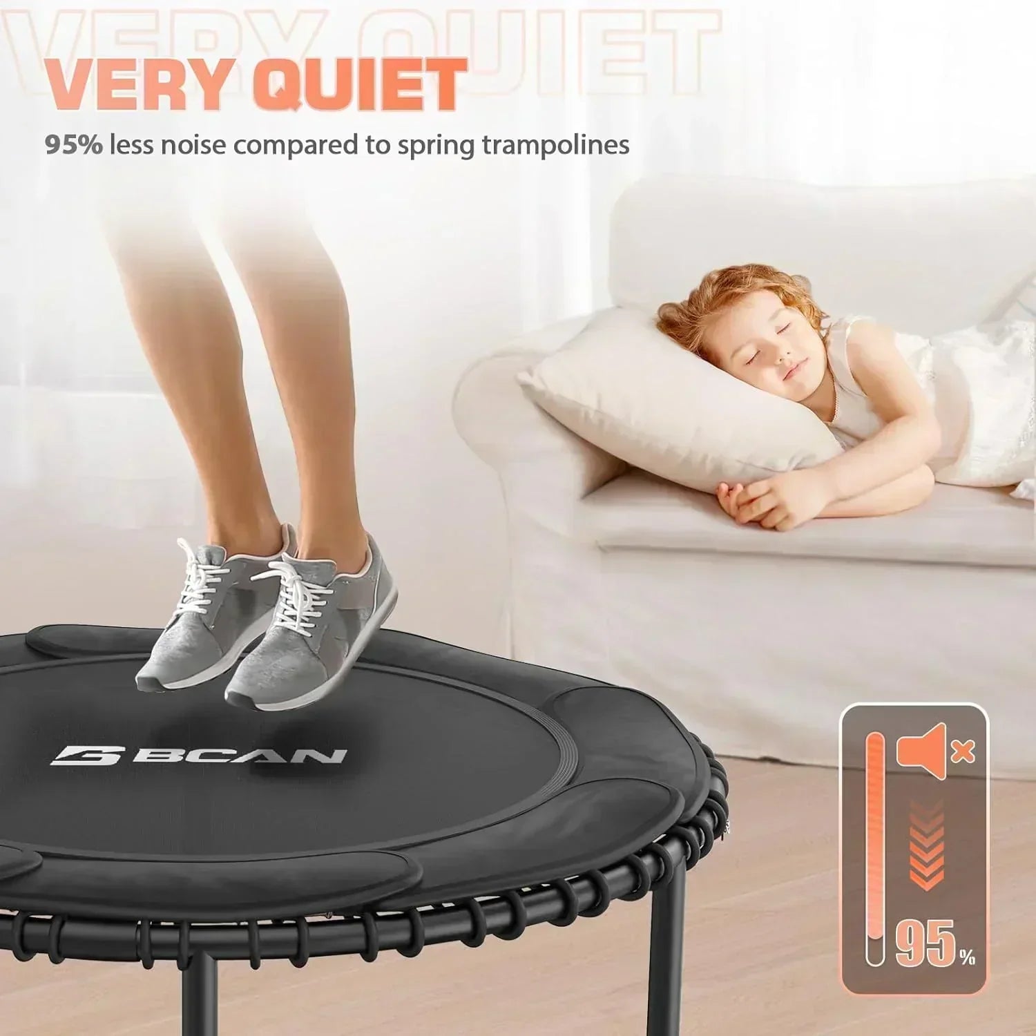 BCAN 450/550 LBS Foldable Mini Trampoline Fitness Trampoline Bungees Adjustable Foam Handle