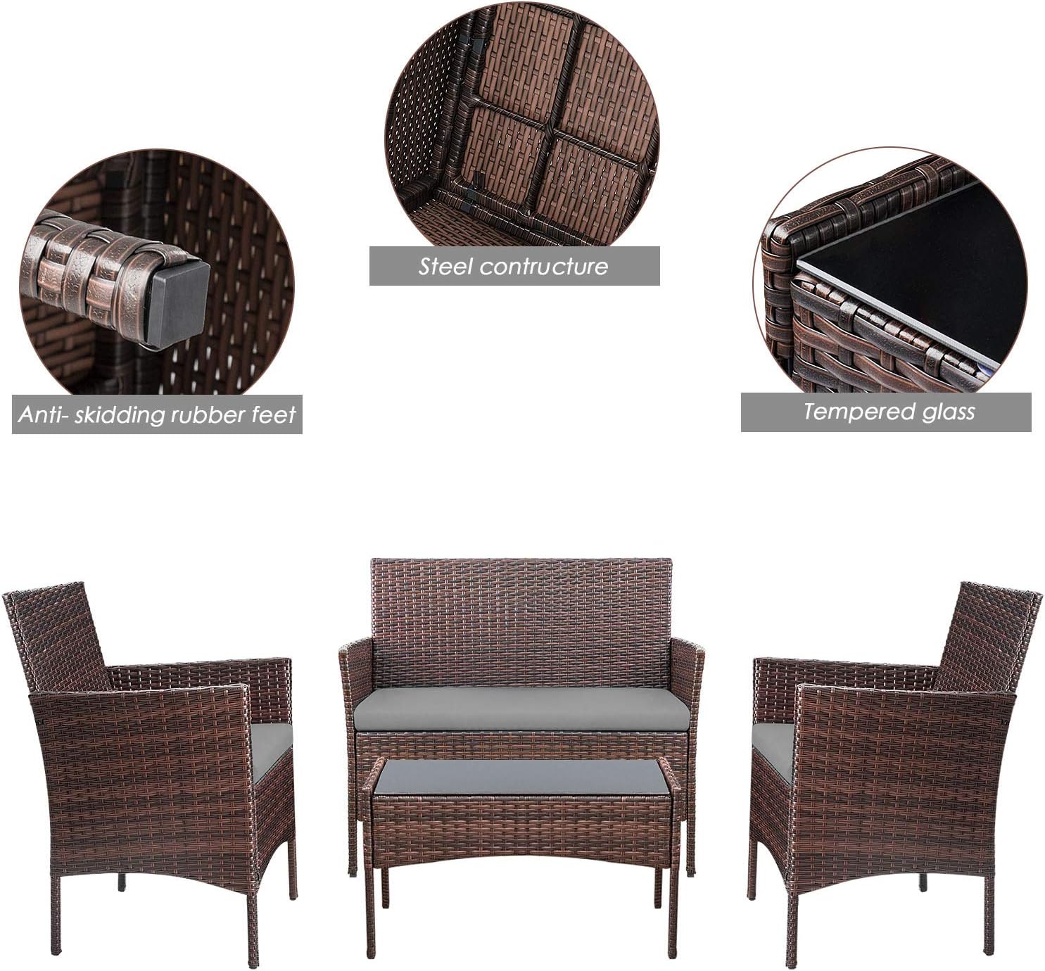 Homall 4-piece outdoor patio furniture set rattan chair wicker set