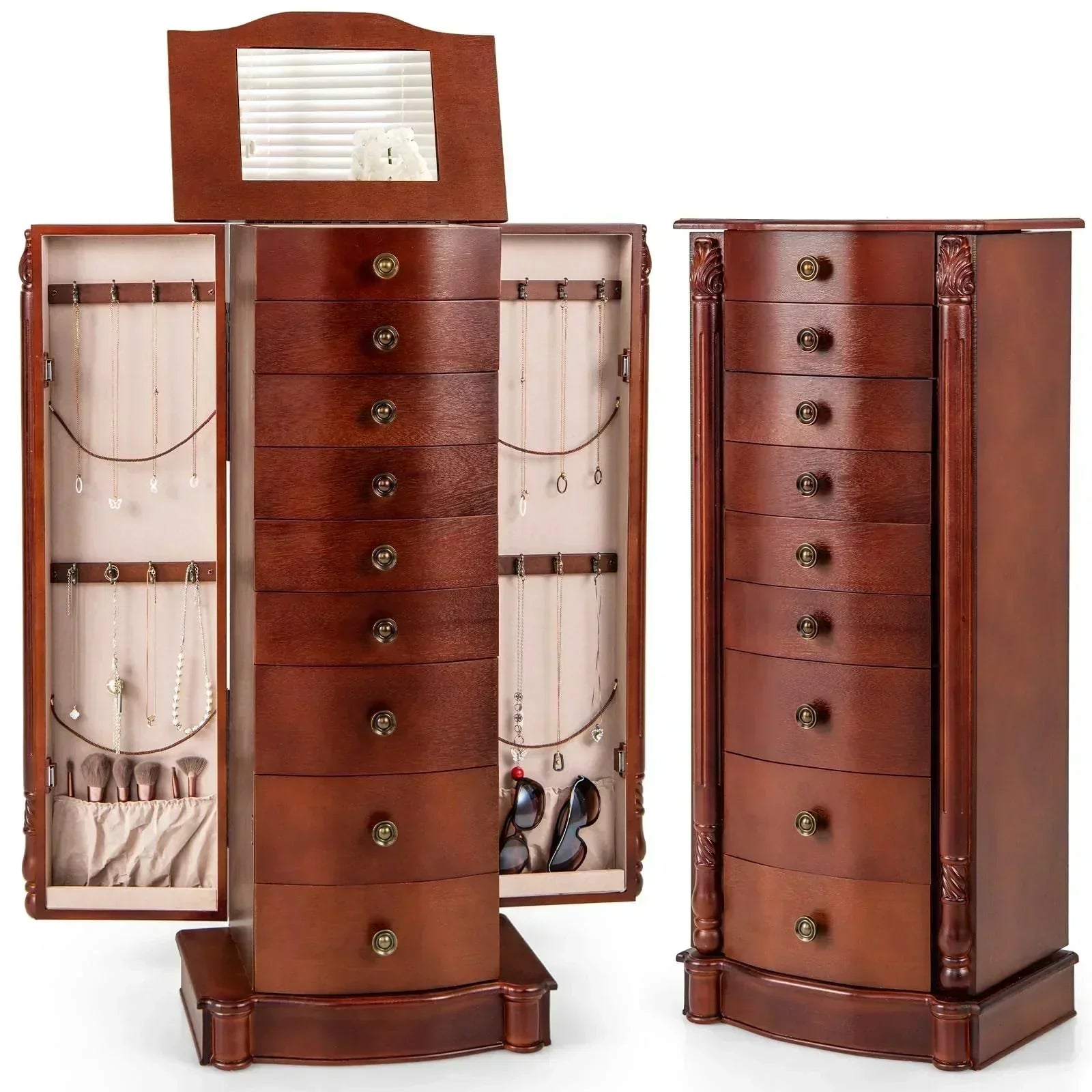 Large Jewelry Armoire Cabinet Standing Cambered Front Storage Chest Standing Jewelry Armoire