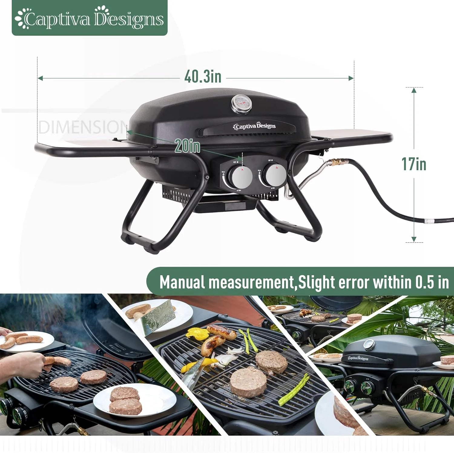 Captiva Designs 4-Burner Propane Gas BBQ Grill with Side Burner & Porcelain-Enameled Cast Iron Grates, 42,000 BTU Output Stainless Steel Grill for Outdoor Cooking Kitchen and Patio Backyard Barbecue