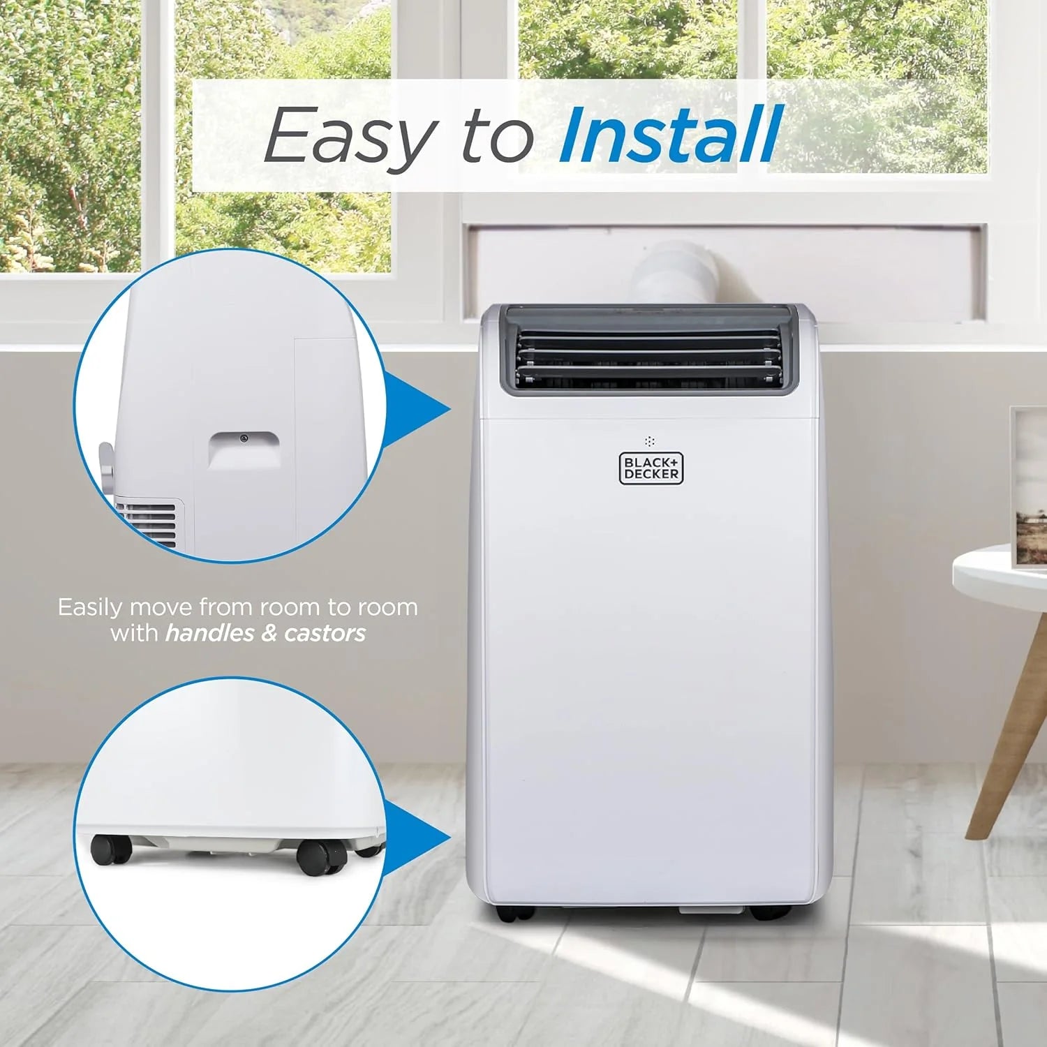 BLACK+DECKER Smart Portable Air Conditioner, 14,000 BTU for Rooms up to 700 Sq. Ft., Smart Portable AC with Follow Me Remote and Window Kit, BPACT14WT, White