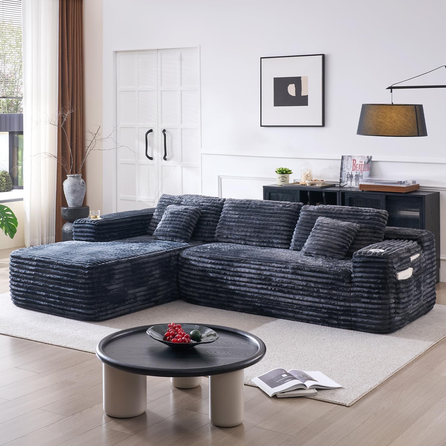 Cloud Sectional Couch with L-Shape Chaise, Modern Modular Sofa with Deep Seat, Built-in Cup Holder & Storage Pocket for Living Room Bedroom, No Assembly Required (Dark Gray, Left Sitting Chaise)